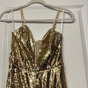 Gold Sequin Wide-Leg Jumpsuit